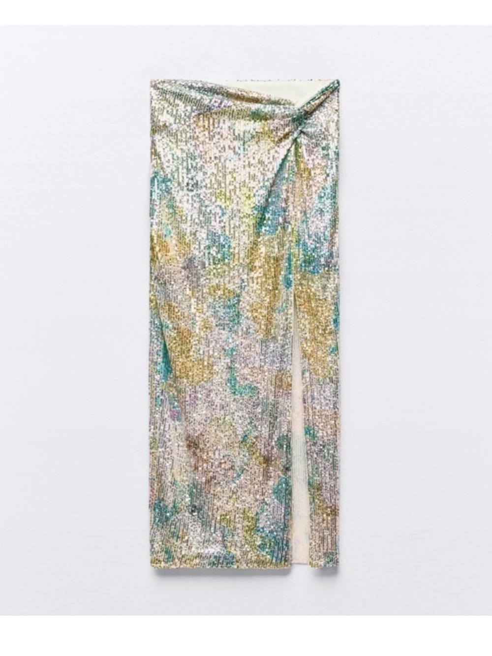 Zara multicoloured sequin midi skirt with knot NWOT